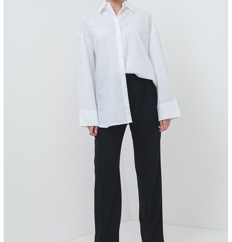 Уголемена памучна риза с остра яка - Бял ARMANI EXCHANGE