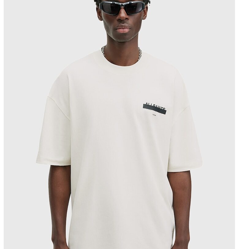 Уголемена памучна тениска Redact - Бял/Черен AllSaints