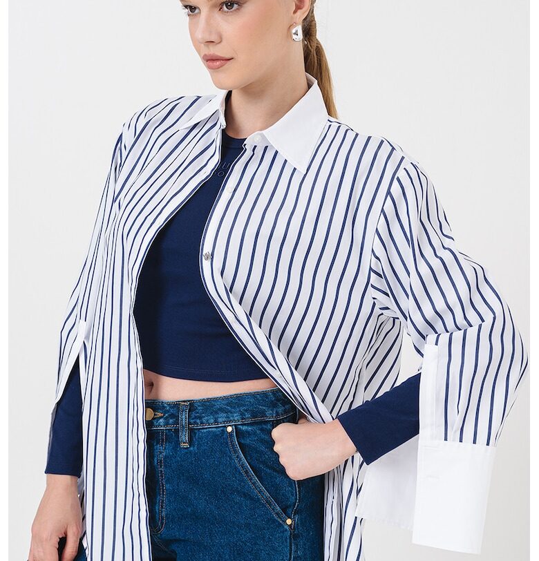 Уголемена раирана риза Ebank - Бял/Тъмносин HUGO