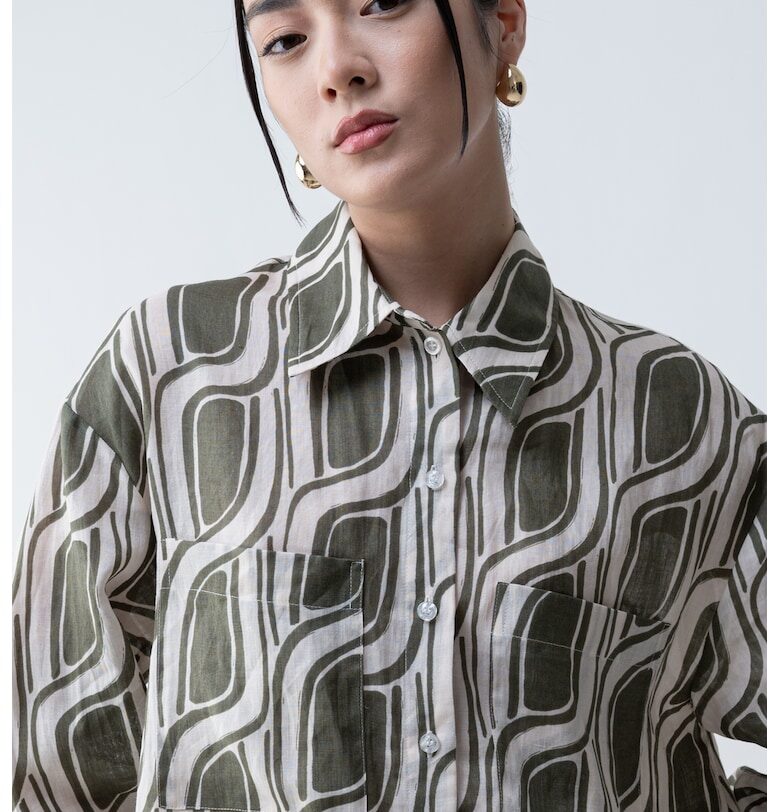 Уголемена риза с джобове - Крем/Зелени аспержи Liu Jo