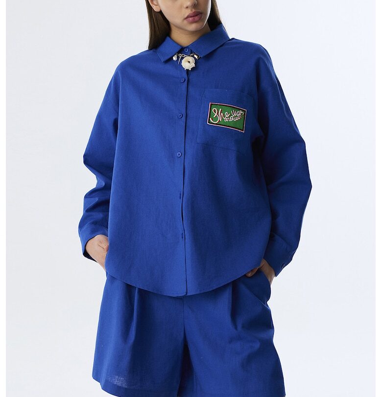 Уголемена риза с лен - Кралско Синьо TWIST