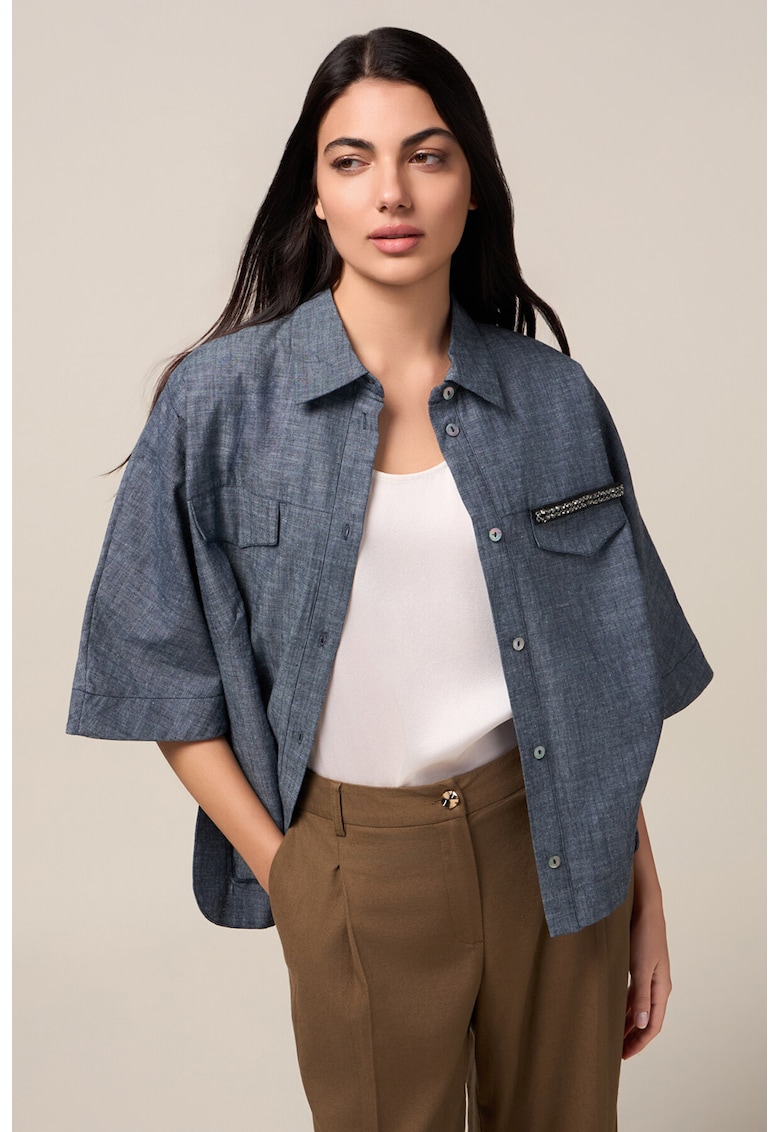 Уголемена риза с лен - Син меланж Oltre