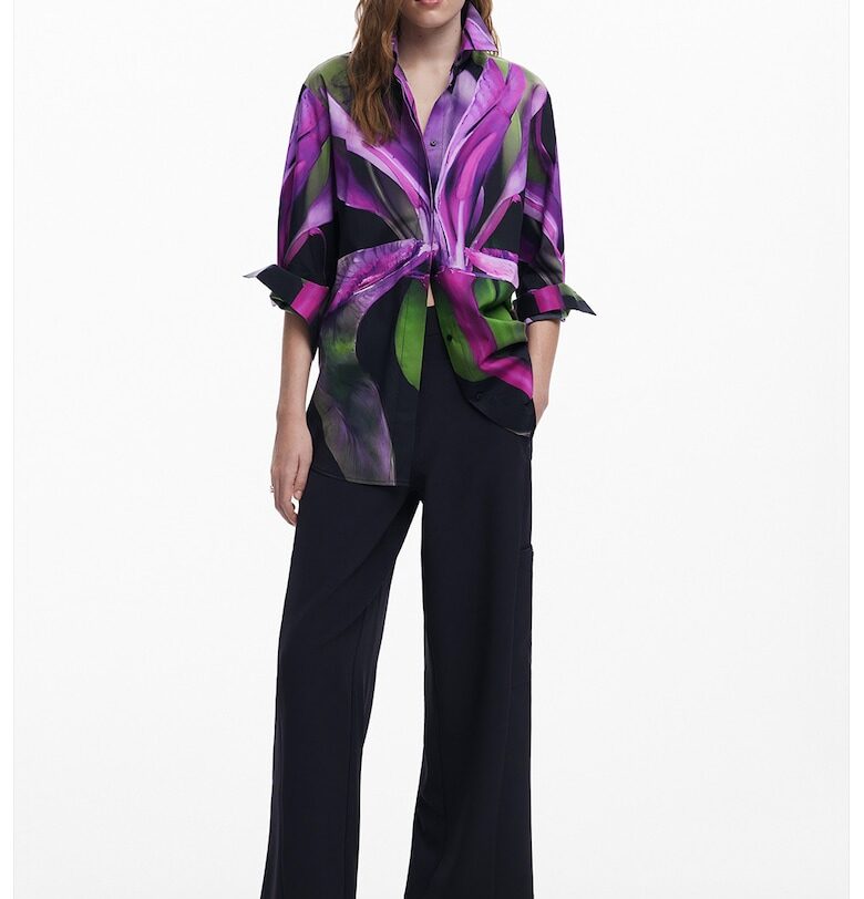 Уголемена риза с лиосел - Зелен/Черен/Лилав DESIGUAL