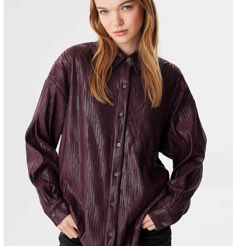 Уголемена риза с паднали ръкави - Тъмновиолетов TWIST