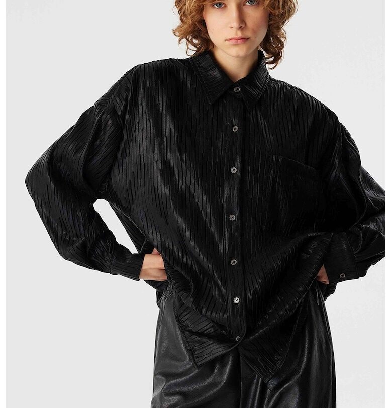 Уголемена риза с паднали ръкави - Черен TWIST