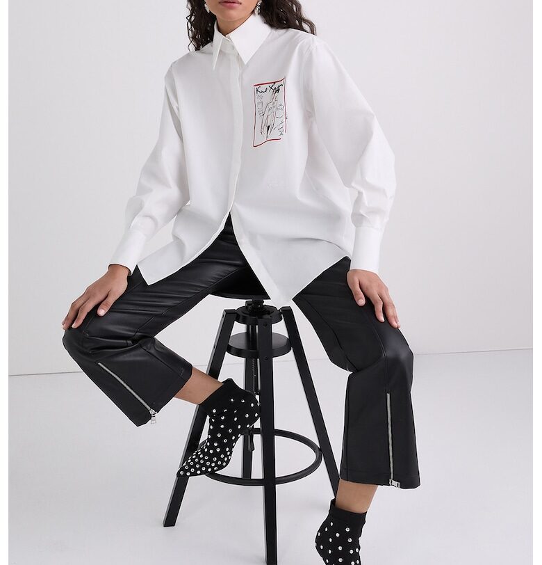 Уголемена риза с принт на гърба - Бял Karl Lagerfeld