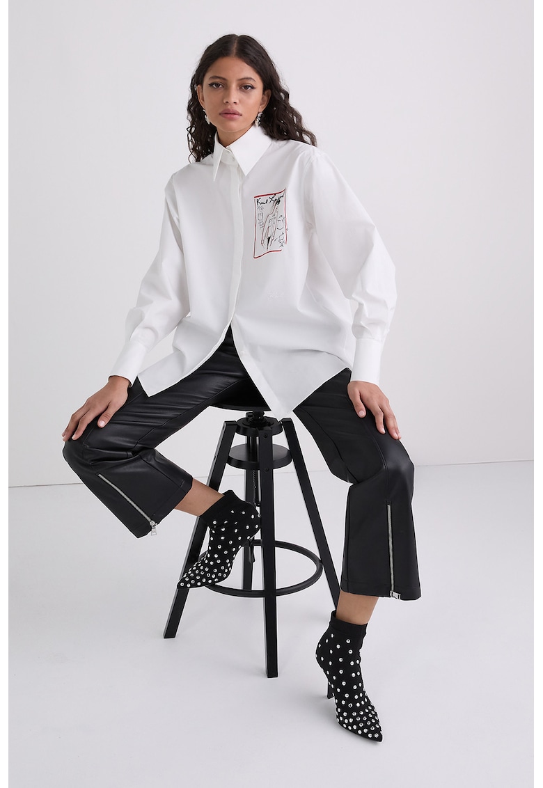 Уголемена риза с принт на гърба - Бял Karl Lagerfeld