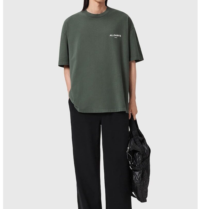 Уголемена тениска с лого Halcyon - Бял/Зелен AllSaints