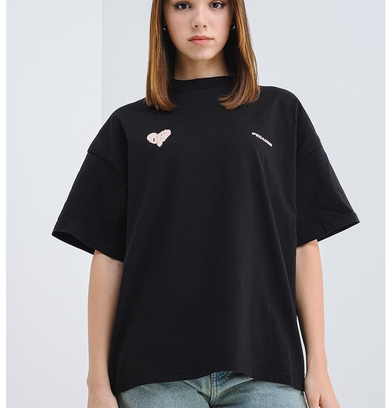 Уголемена тениска с лого - Черен/Прашно розово Pegador