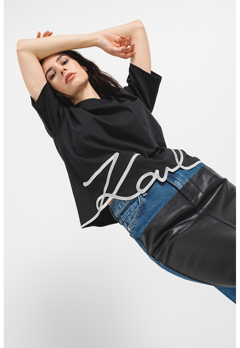 Уголемена тениска с лого - Черен/Сребрист Karl Lagerfeld