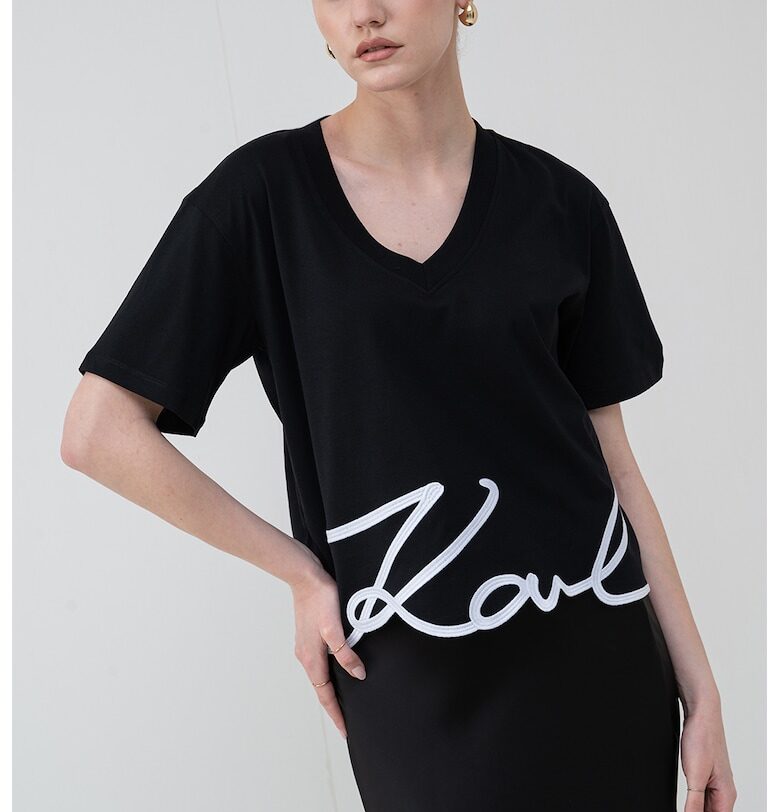 Уголемена тениска с лого на подгъва - Бял/Избеляло черно Karl Lagerfeld