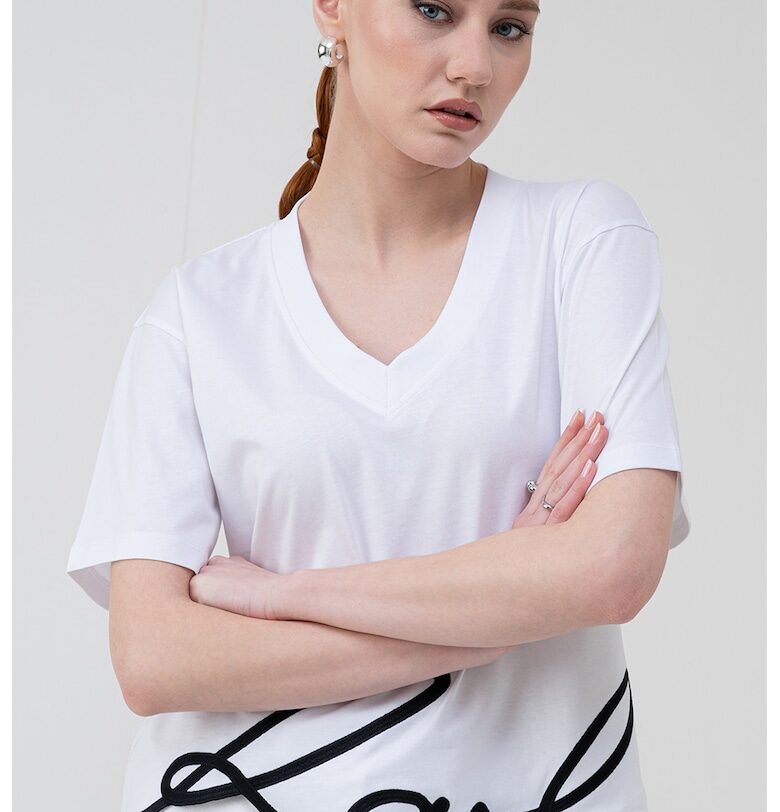 Уголемена тениска с лого на подгъва - Черен/Бял Karl Lagerfeld