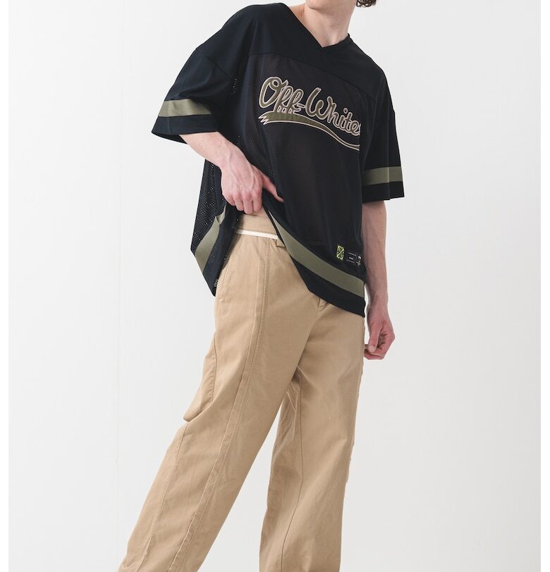 Уголемена тениска с овално деколте - Черен/Папратово зелено OFF-WHITE