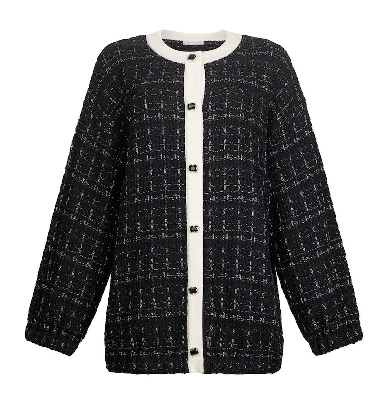 Уголемено плетено яке с бижутерски копчета - Черен Liu Jo