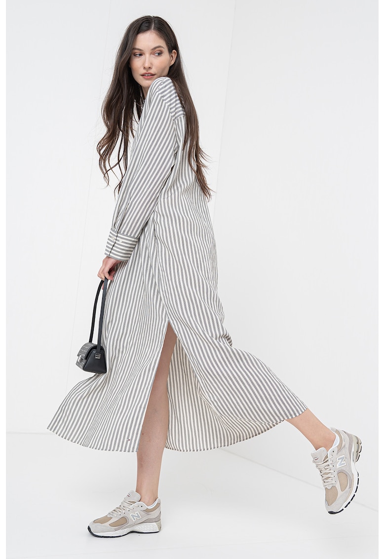 Уголоемена рокля-риза на райе - Черен/Пепеляво сиво Tommy Hilfiger