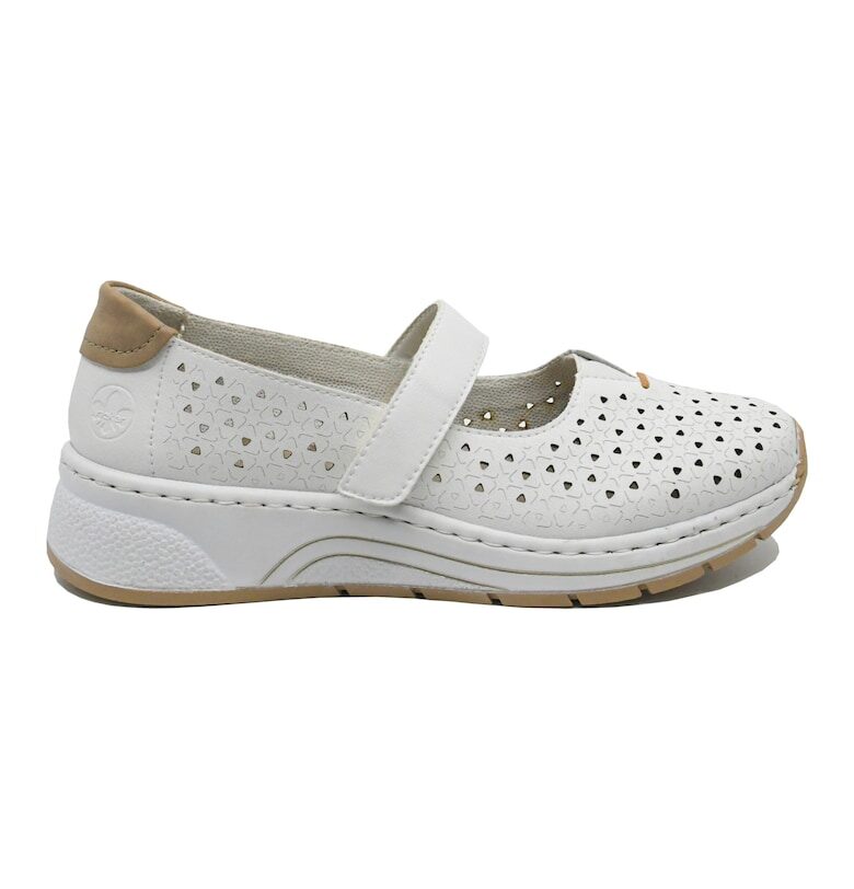 Удобни бели дамски обувки  с перфорации и каишка RIKN6553-80 - Бял Rieker