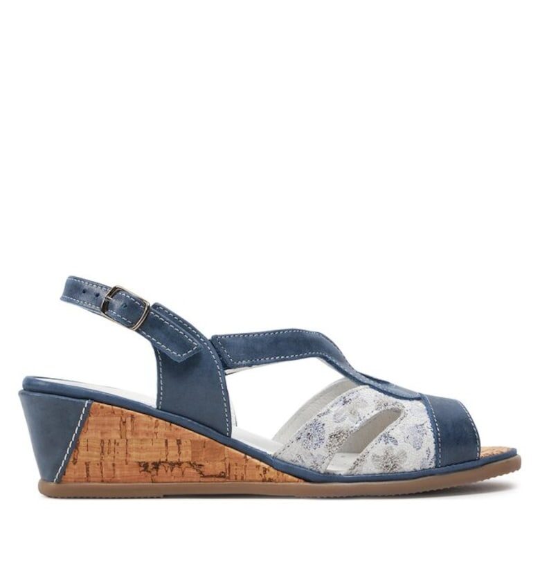 Удобни дамски сандали - 303786441 - Естествена кожа/Нубук - Тъмносин/Бял Comfortabel