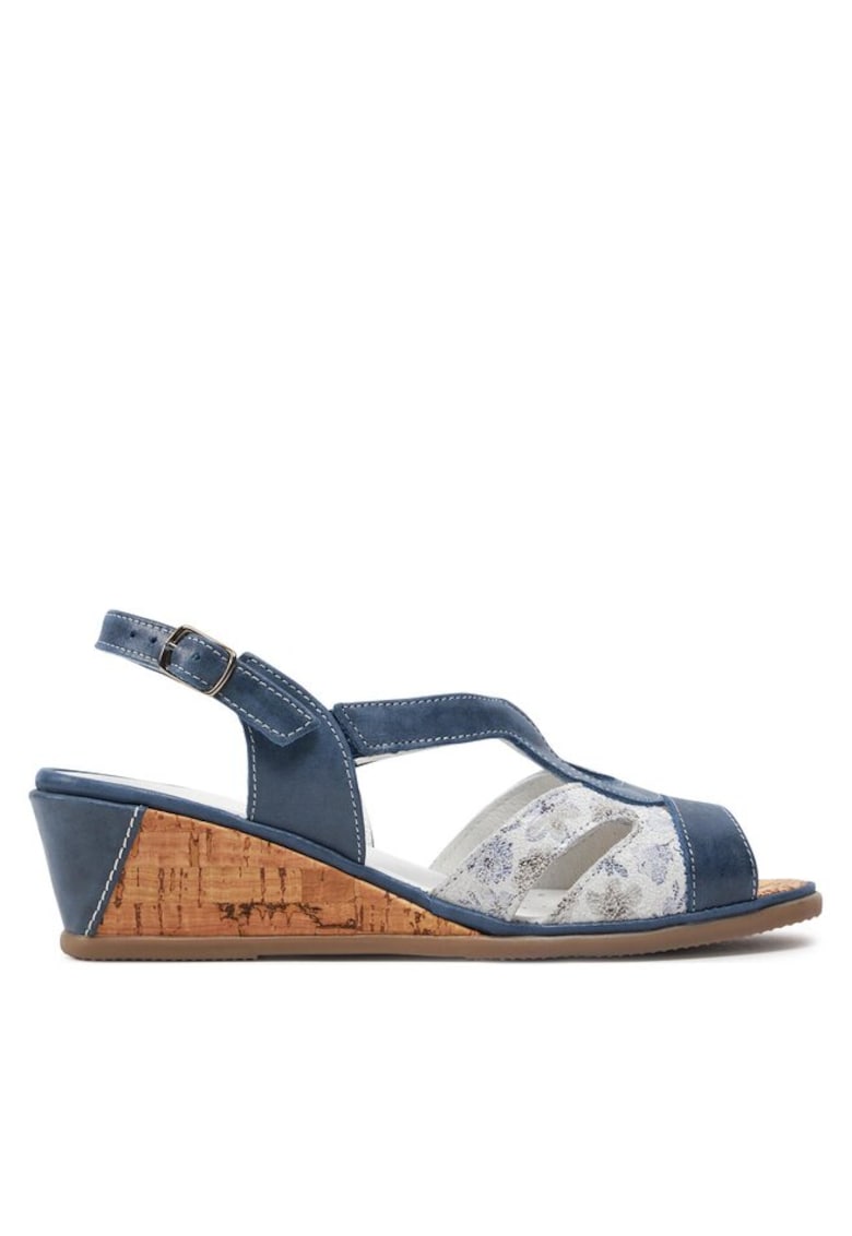 Удобни дамски сандали - 303786441 - Естествена кожа/Нубук - Тъмносин/Бял Comfortabel