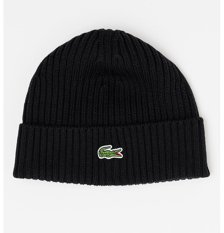 Унисекс вълнена шапка с рипс - Черен Lacoste