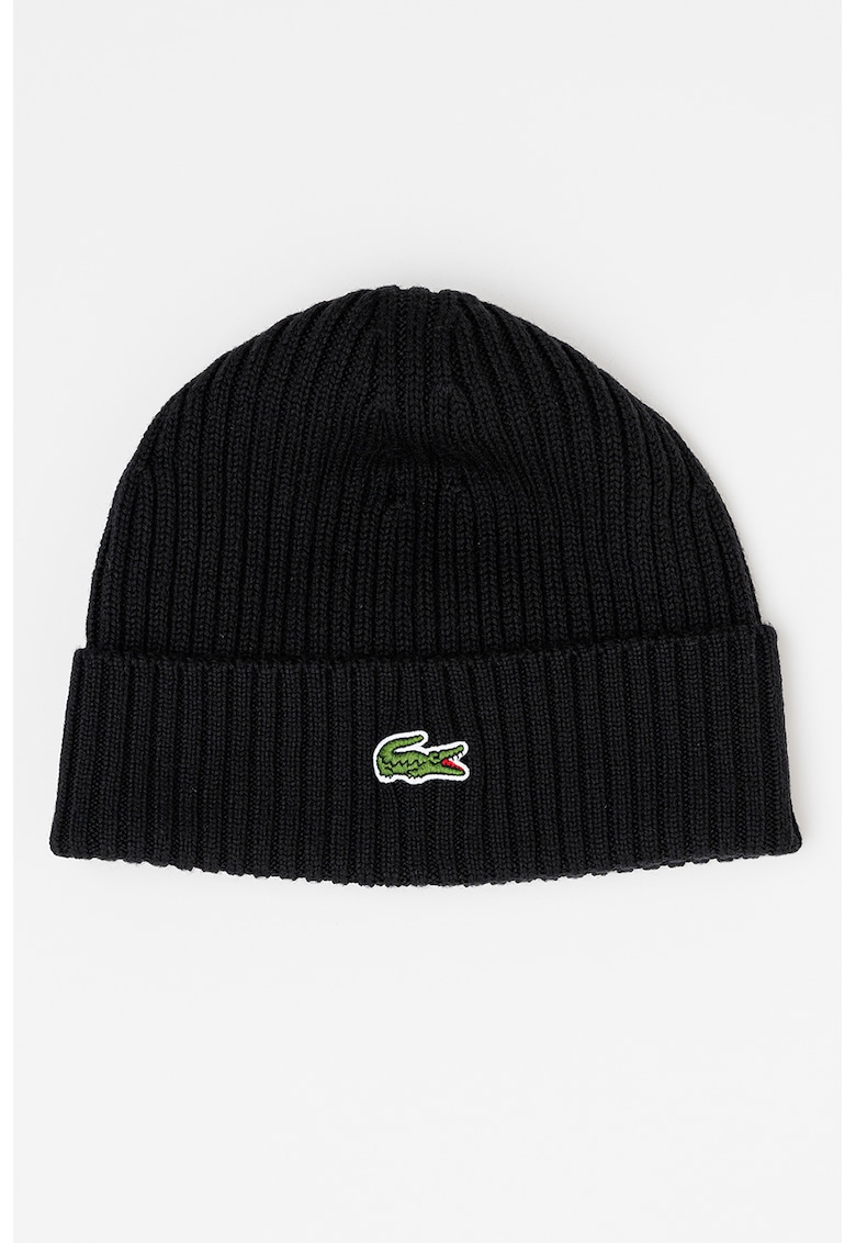 Унисекс вълнена шапка с рипс - Черен Lacoste