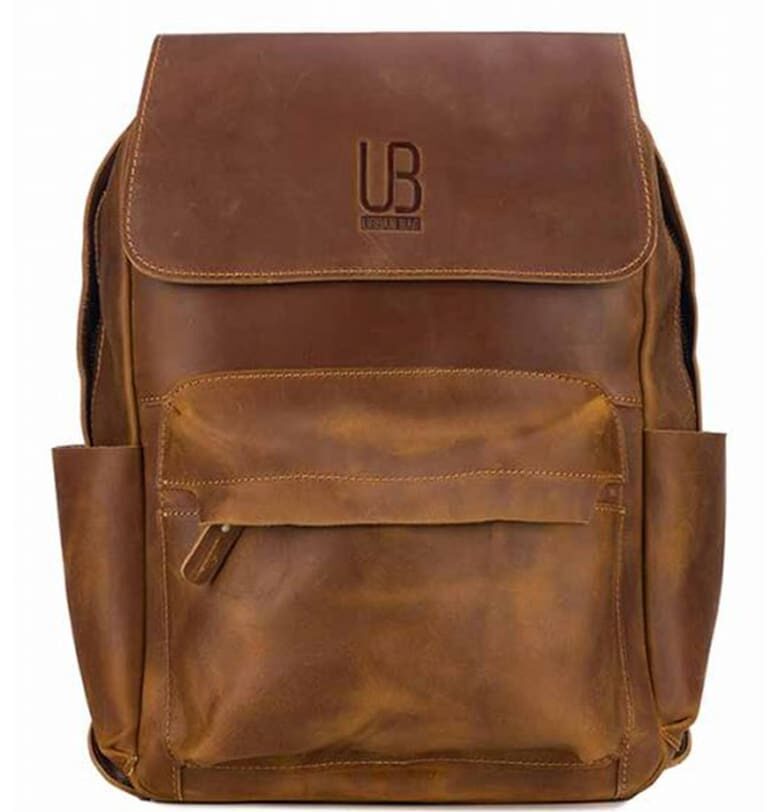 Унисекс кожена раница с релефно лого - Карамел Urban Bag