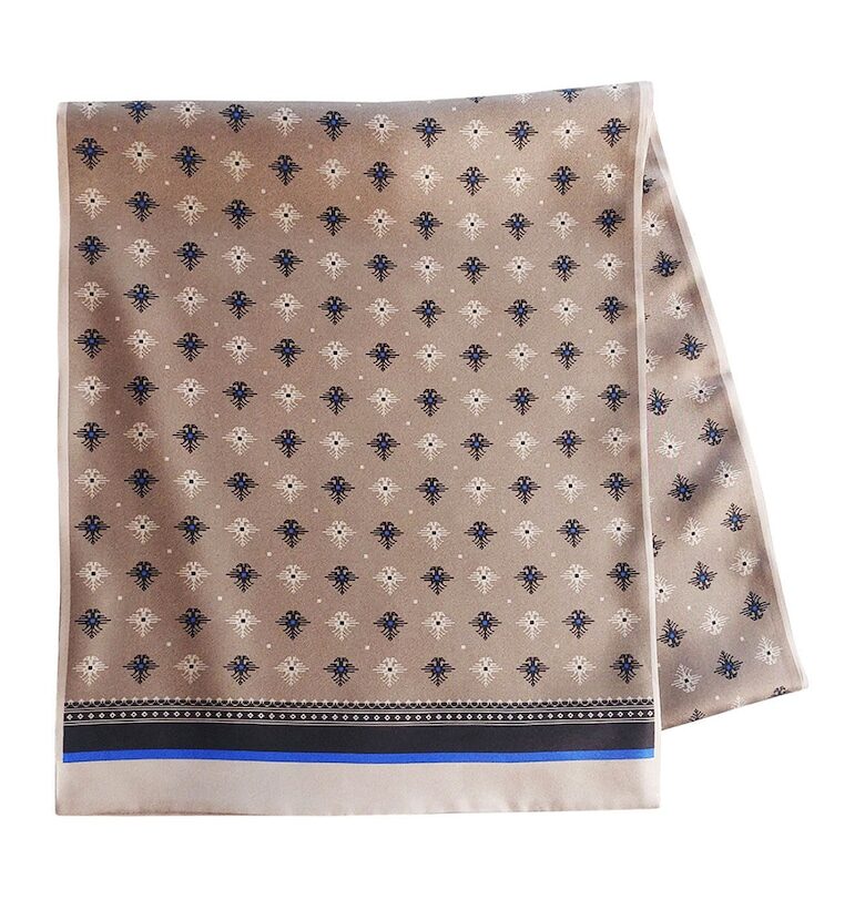 Унисекс копринен шал с графика - Слонова кост/Кралско Синьо/Светло кафяво ROZMARIN CONCEPT