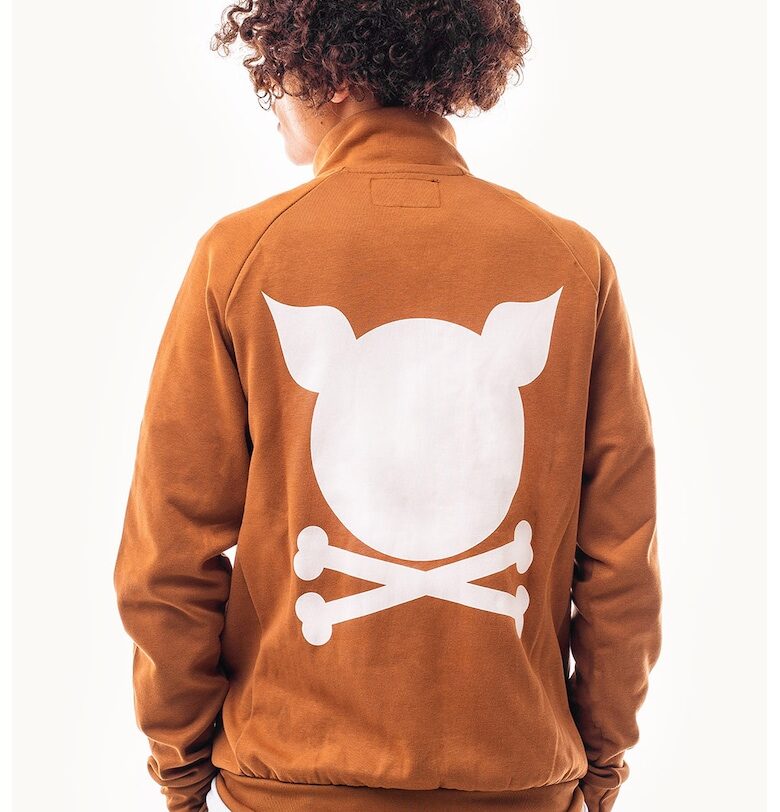 Унисекс суитшърт Crooked с лого и цип - Бял/Карамел PORC