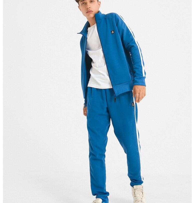 Унисекс суитшърт Crooked с лого и цип - Бял/Син PORC