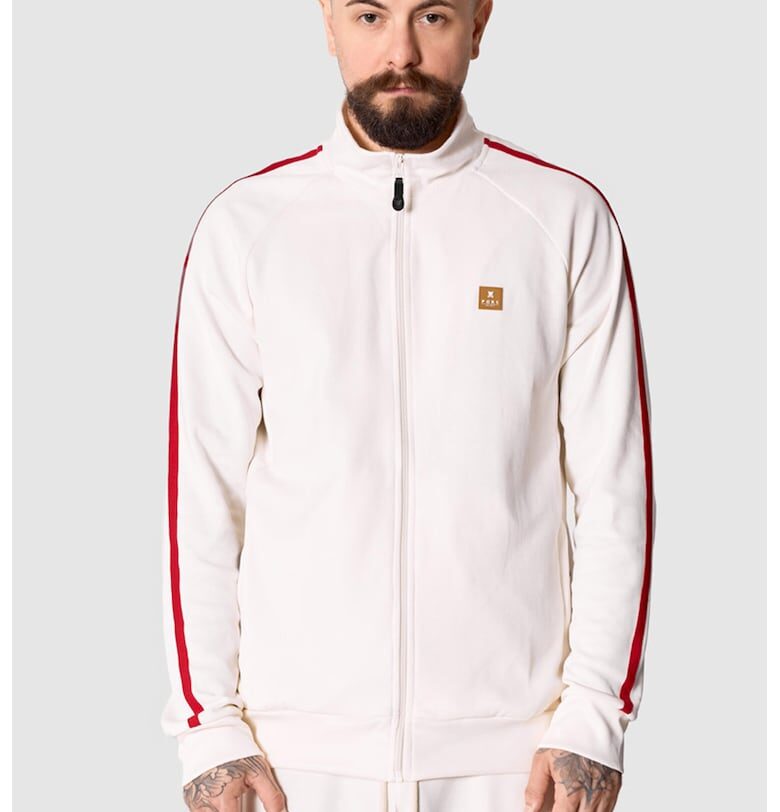 Унисекс суитшърт Crooked с лого и цип - Червен/Мръснобял PORC