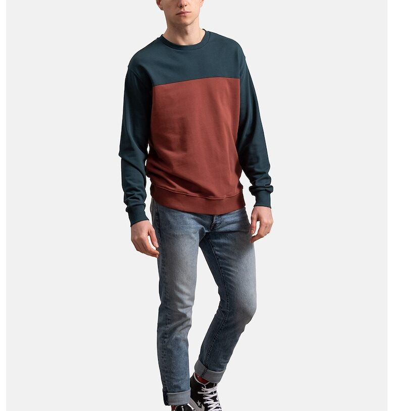 Унисекс суитшърт с дизайн с цветен блок - Керемидено червено/Петролно синьо KAFT