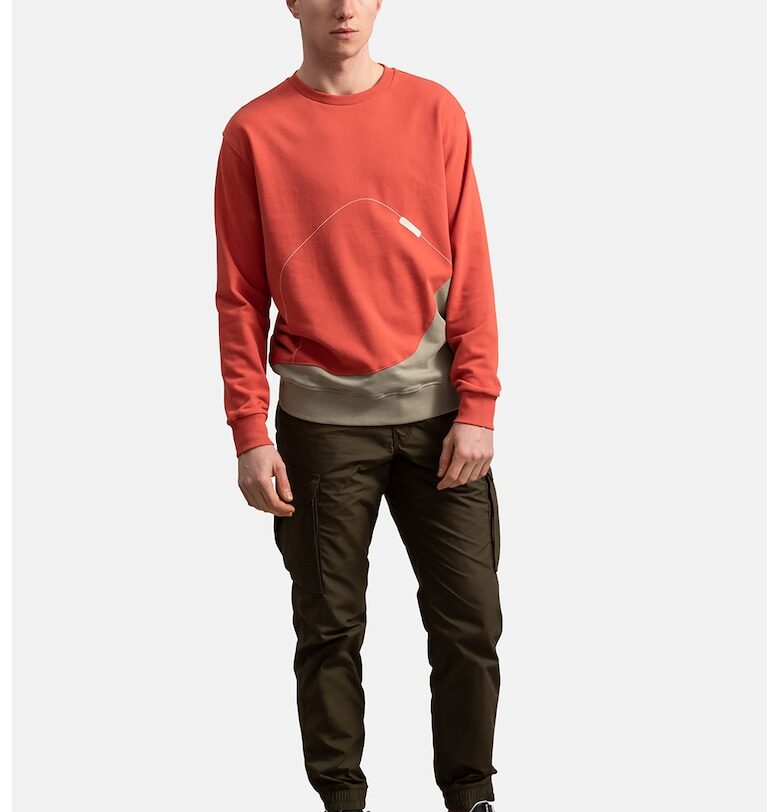 Унисекс суитшърт с дизайн с цветен блок - Корал/Сиво-бежов KAFT