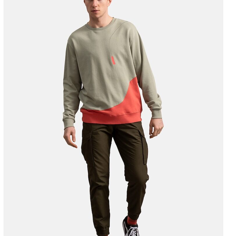 Унисекс суитшърт с дизайн с цветен блок - Мандарина/Сиво-бежов KAFT