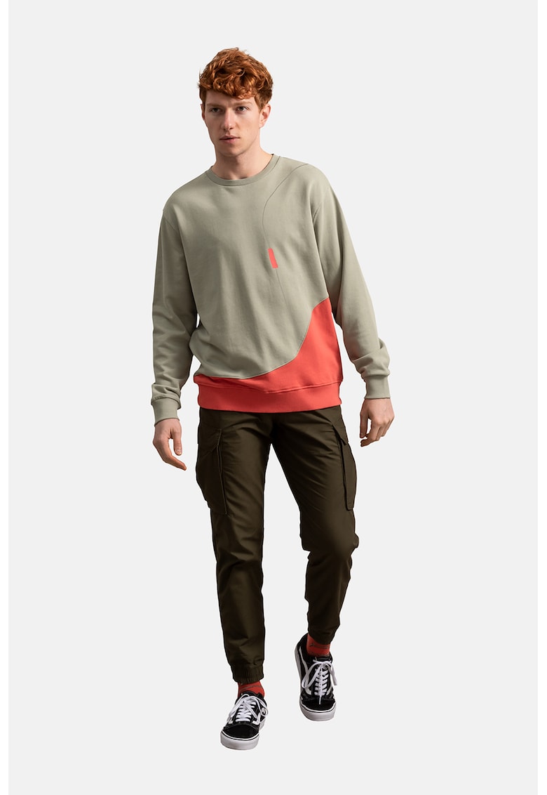 Унисекс суитшърт с дизайн с цветен блок - Мандарина/Сиво-бежов KAFT