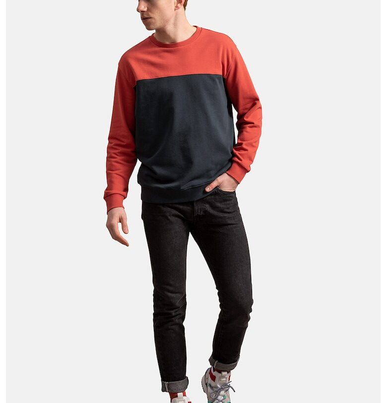 Унисекс суитшърт с дизайн с цветен блок - Черен/Корал KAFT