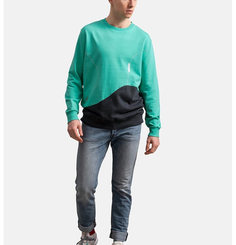 Унисекс суитшърт с контрасти - Черен/Аквамарин синьо KAFT