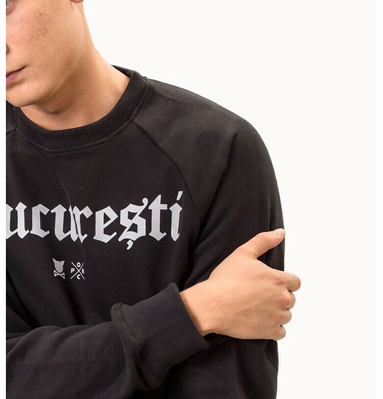 Унисекс суитшърт с овално деколте и принт - Бял/Черен PORC