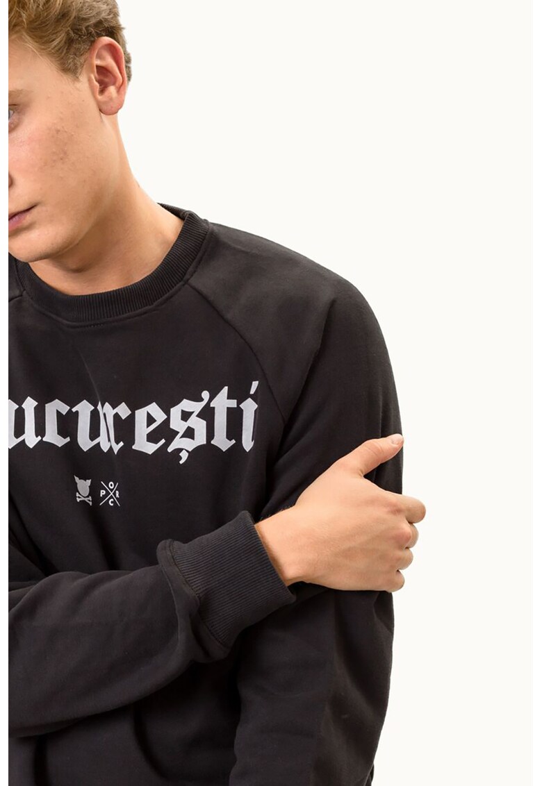 Унисекс суитшърт с овално деколте и принт - Бял/Черен PORC