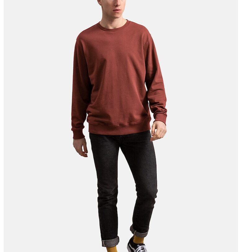 Унисекс суитшърт с овално деколте и рипсени краища - Керемидено червено KAFT