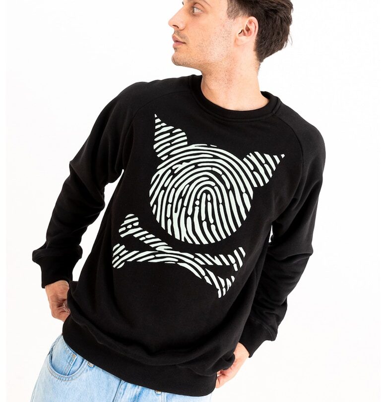 Унисекс суитшърт с ръкави реглан и лого - Черен PORC