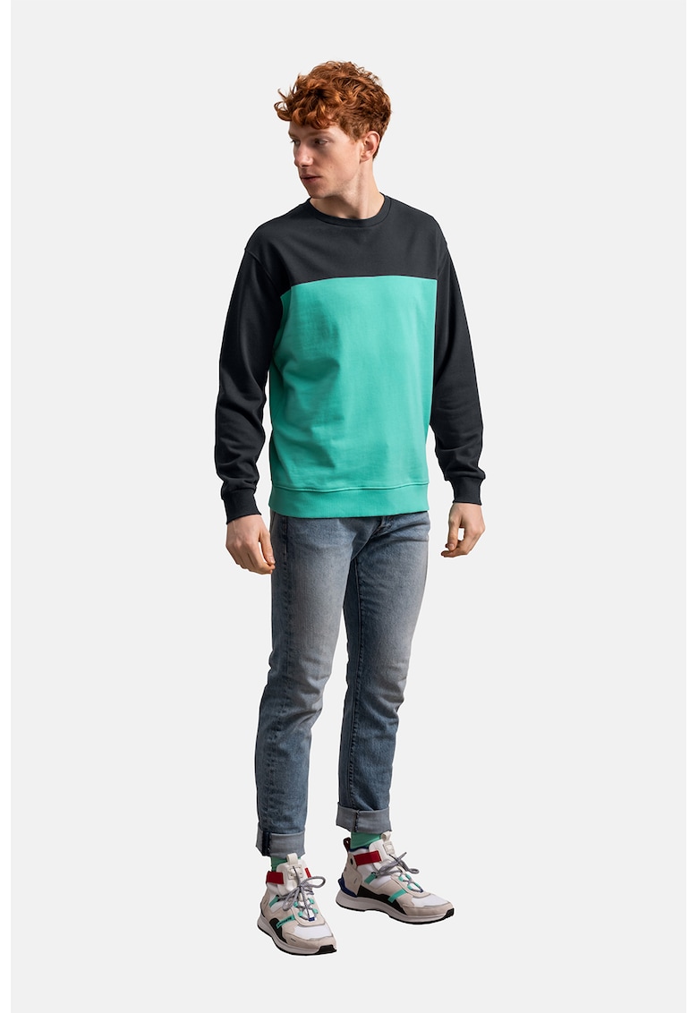 Унисекс суитшърт с цветен блок - 1430-K - Черен/Аквамарин синьо KAFT