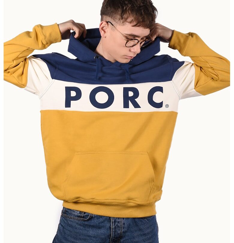 Унисекс худи Elements с лого - Тъмносин/Синапено жълто PORC