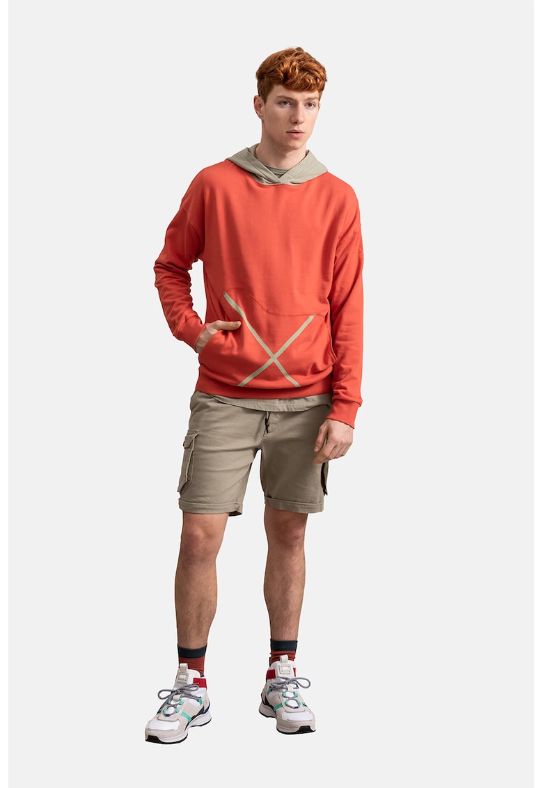 Унисекс худи с джоб кенгуру - Корал/Сиво-бежов KAFT