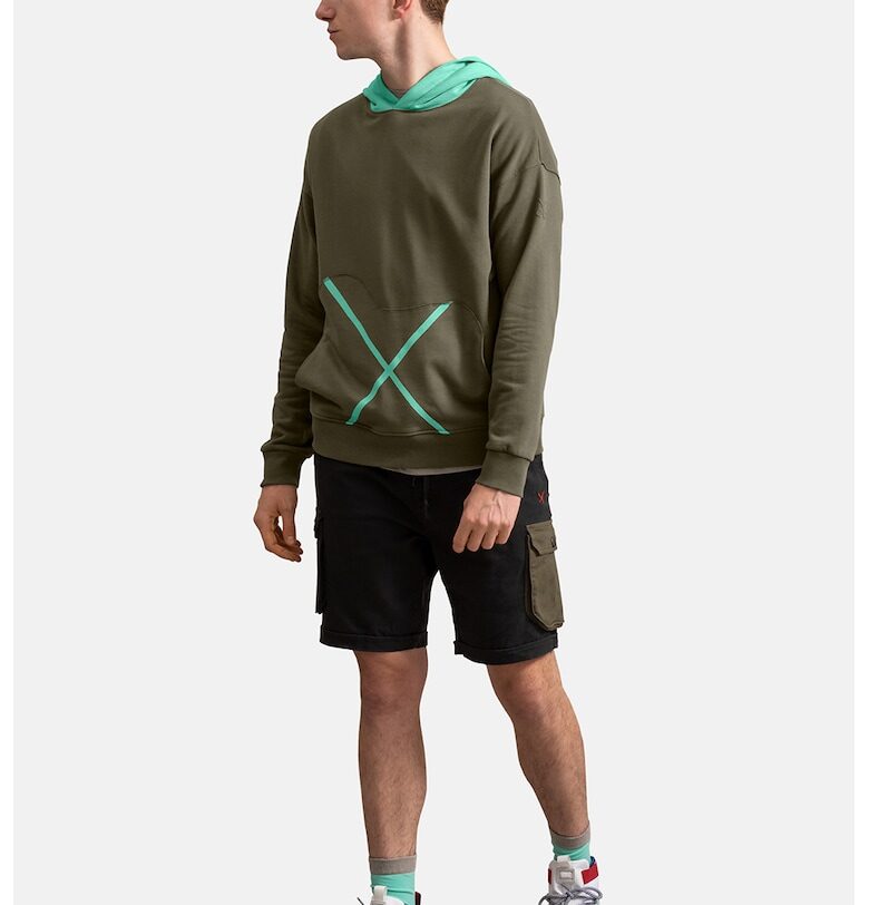 Унисекс худи с дизайн с цветен блок - Аквамарин синьо/Каки KAFT