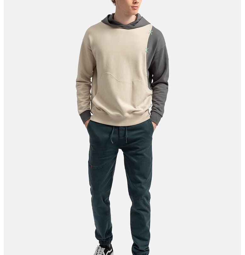 Унисекс худи с контрастни ръкави - Слонова кост/Въглен сиво KAFT