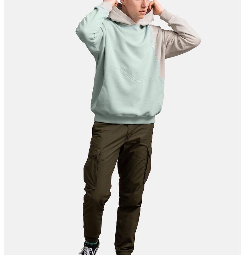 Унисекс худи с контрастни ръкави - Слонова кост/Ментово зелено KAFT