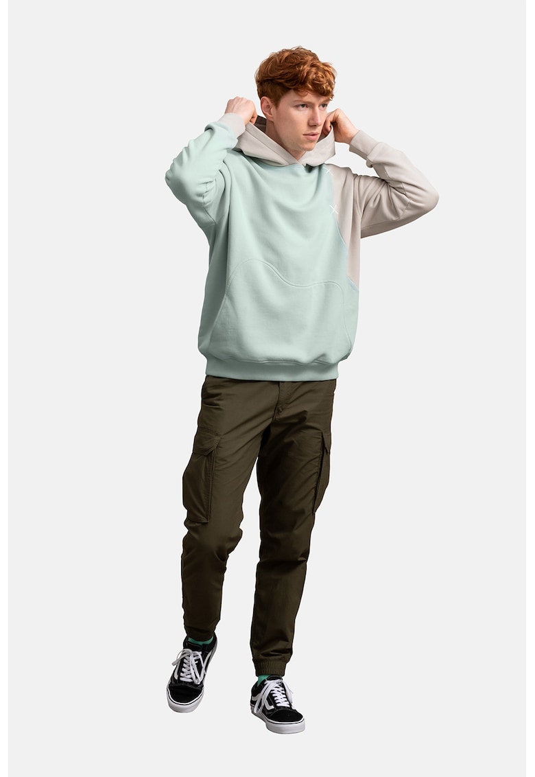 Унисекс худи с контрастни ръкави - Слонова кост/Ментово зелено KAFT