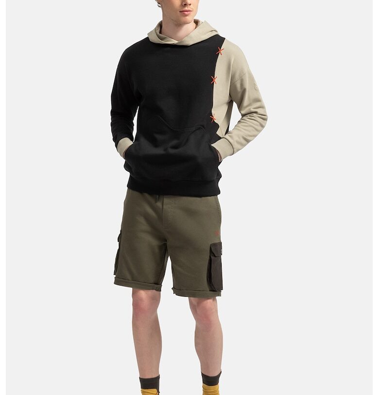 Унисекс худи с контрастни ръкави - Черен/Сиво-бежов KAFT