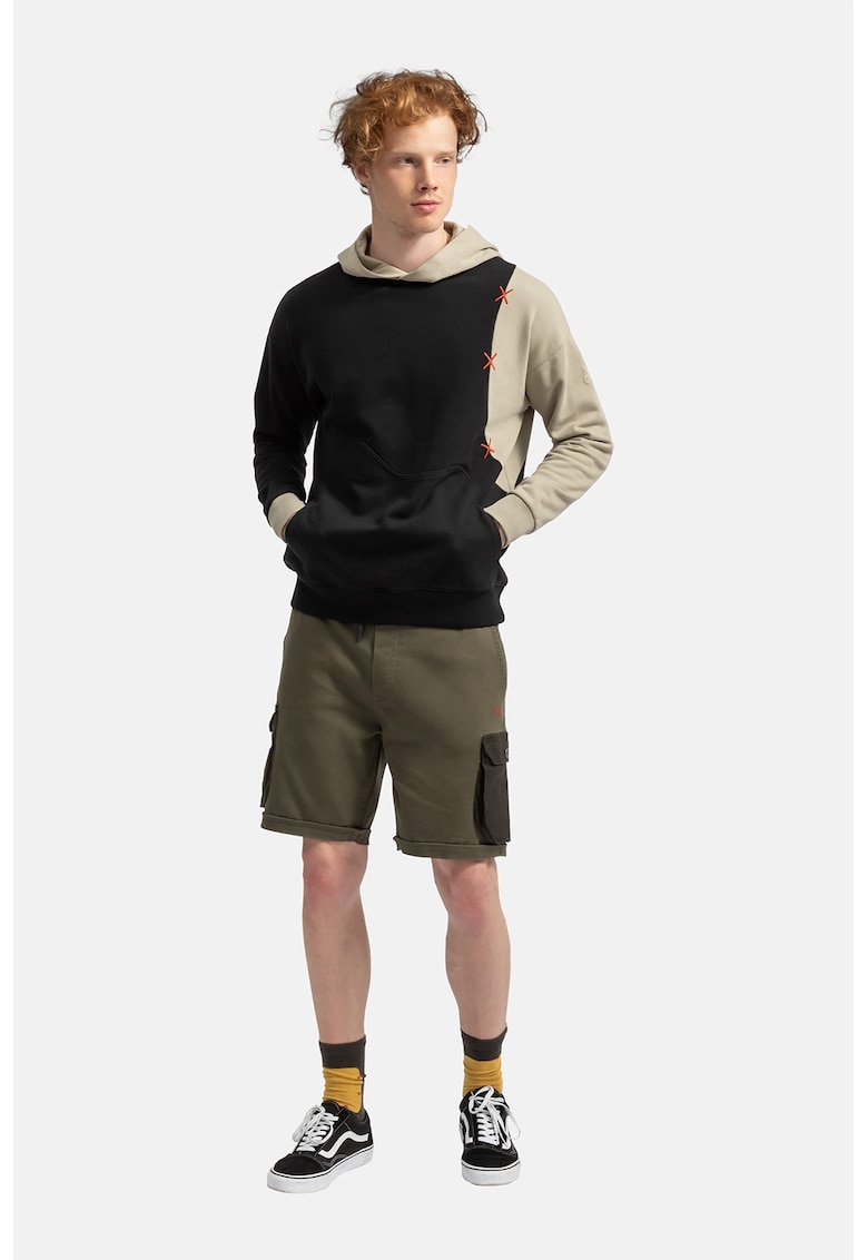 Унисекс худи с контрастни ръкави - Черен/Сиво-бежов KAFT