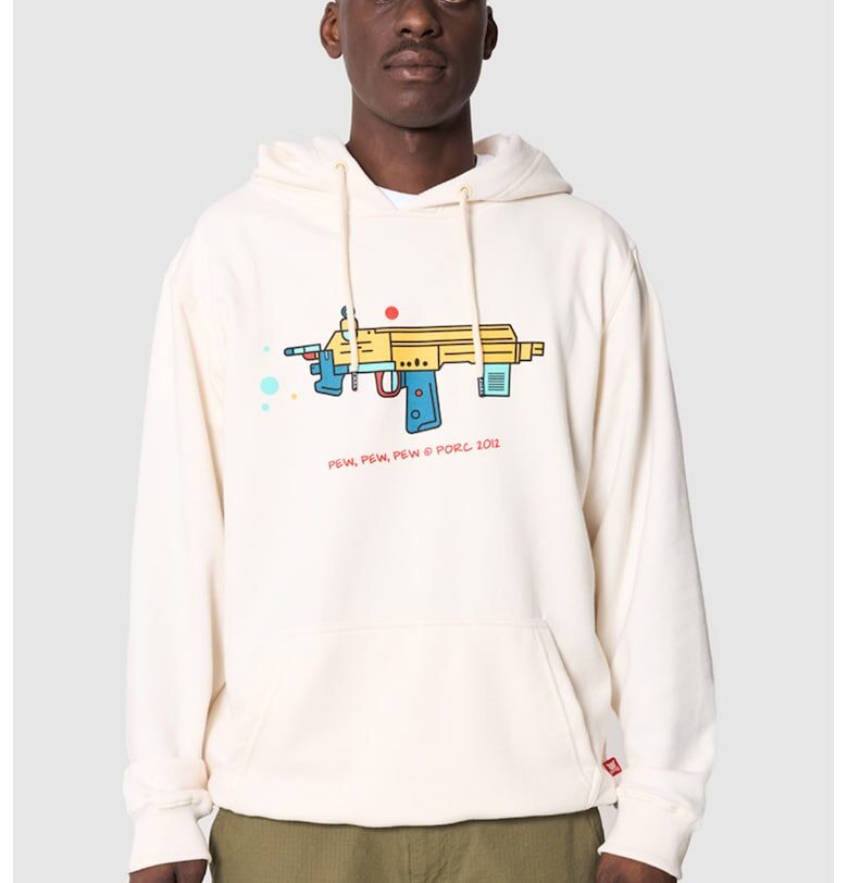 Унисекс худи с памук и принт - Мръснобял PORC