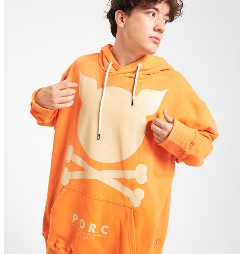 Унисекс худи с памук с лого - Оранжев PORC